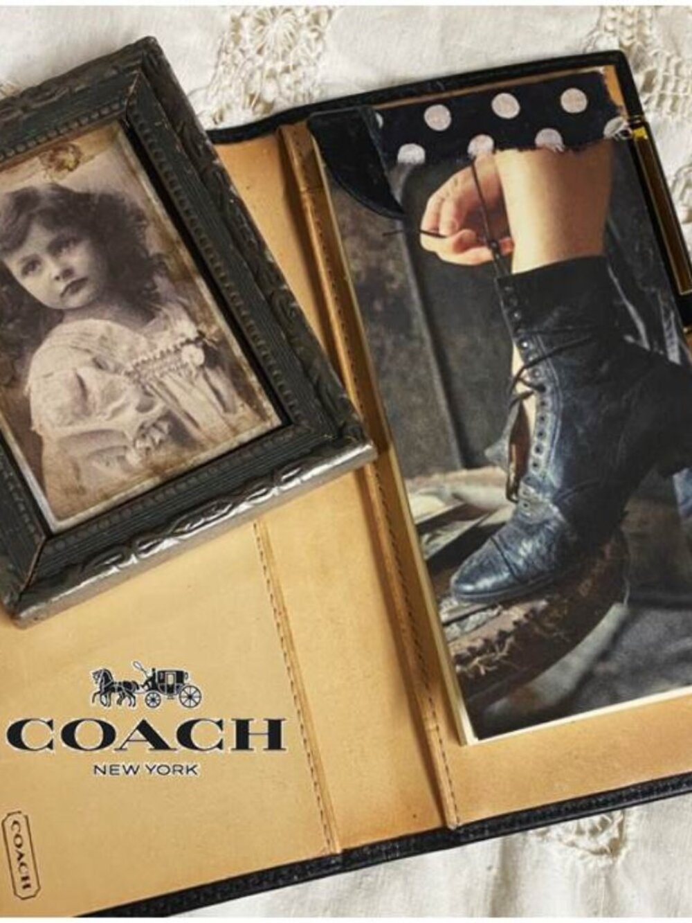Coach Black Leather Notebook Cover with Magnolia Pearl Boot Notebook